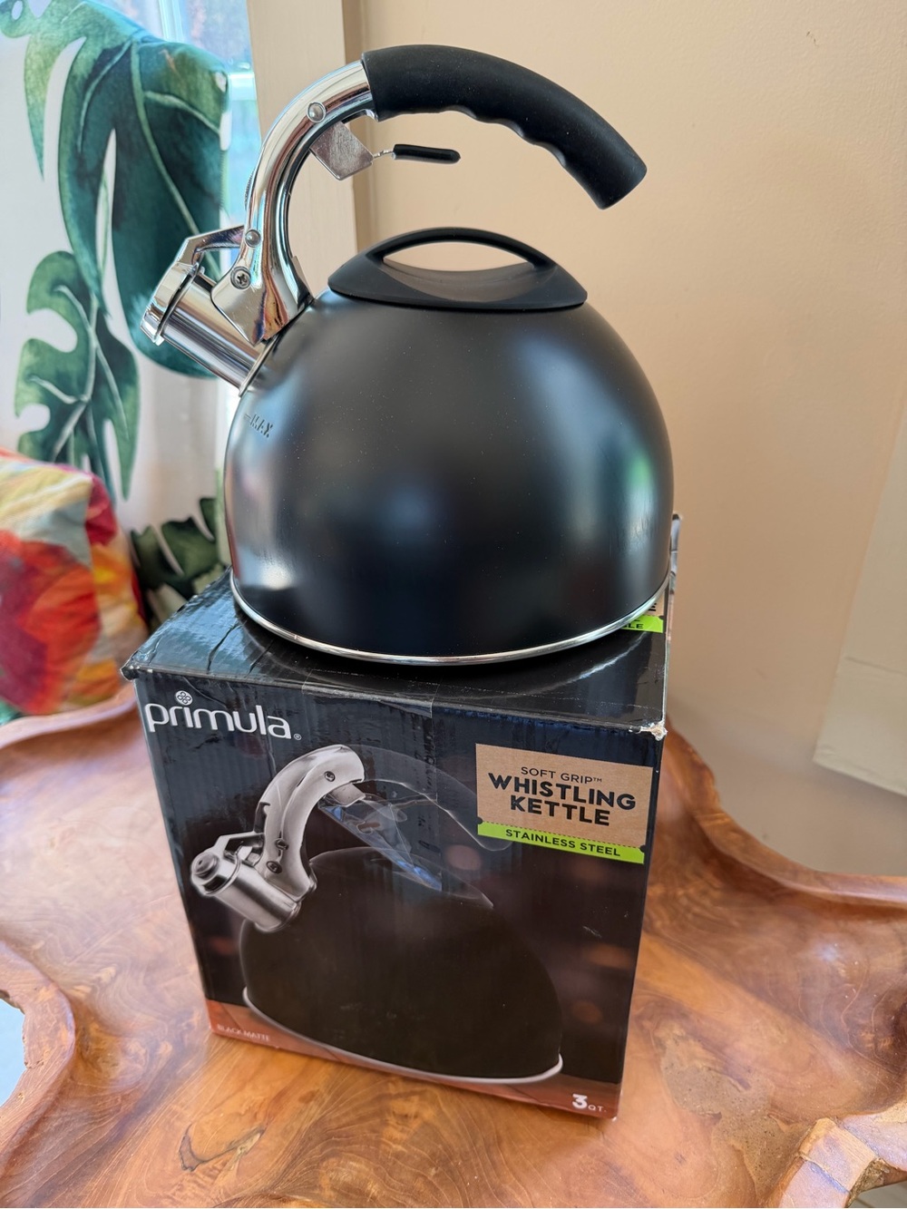New PRIMULA Matt Black Whistling Tea Kettle 3qt Stainless steel Soft-Grip Handle